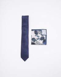 River Island - Satin Floral Tie And Handkerchief Set - Lyst