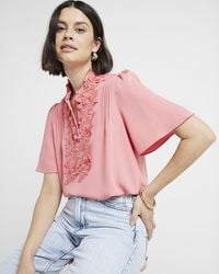 River Island - Orange Embroidered Floral Blouse - Lyst