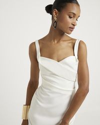 River Island - White Ruched Open Back Bodycon Midi Dress - Lyst
