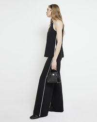 River Island - Black Taped Wide Leg Trousers - Lyst