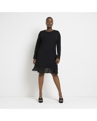 River Island - Plus Black Scuba Long Sleeve Shift Mini Dress - Lyst