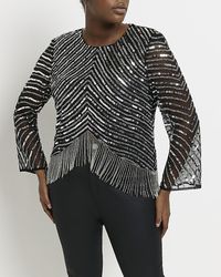 River Island - Plus Silver Sequin Long Sleeve Blouse - Lyst