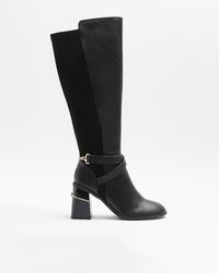 River Island - Black Wide Fit Heeled High Leg Boots - Lyst