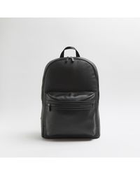 River Island - Black Faux Leather Zip Fastening Backpack - Lyst