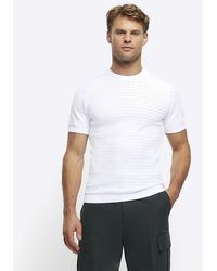 River Island - White Muscle Fit Brick Knit T-shirt - Lyst
