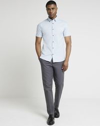 River Island - Blue Muscle Fit Textured Smart Shirt - Lyst
