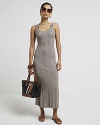 River Island - Petite Brown Ribbed Bodycon Maxi Dress - Lyst