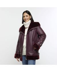 River Island - Faux Leather Aviator Jacket - Lyst