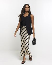 River Island - Black Satin Stripe Maxi Skirt - Lyst