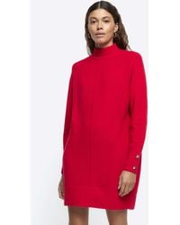 River Island - Red Knitted Cosy Jumper Mini Dress - Lyst