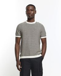 River Island - Brown Slim Fit Stripe Knitted T-shirt - Lyst