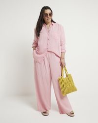 River Island - Plus Pink Textured Long Sleeve Shirt - Lyst