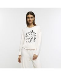 River Island - Cream Graphic Long Sleeve Lounge Top - Lyst