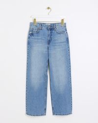River Island - Petite Blue Relaxed Straight Fit Jeans - Lyst