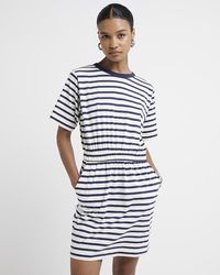River Island - Stripe Waisted Mini T-shirt Dress - Lyst