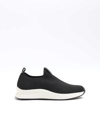 River Island - Black Knitted Slip On Trainers - Lyst