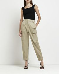 Womens Clothing Trousers Slacks and Chinos Cargo trousers Natural River Island Camo Cargo Trousers in Beige 