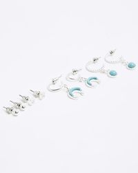 River Island - Silver Colour Stone Earrings Multipack - Lyst