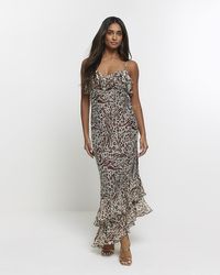 River Island - Leopard Print Frill Slip Maxi Dress - Lyst