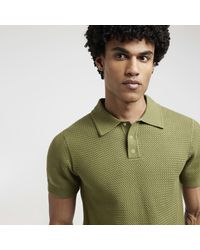River Island - Green Slim Fit Textured Knit Polo - Lyst