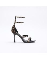 River Island - Brown Leopard Print Strappy Heeled Sandals - Lyst