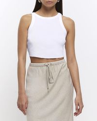 River Island - White Ribbed Crop Racer Top - Lyst