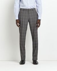 River Island - Grey Slim Fit Check Suit Trousers - Lyst