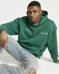 River Island - Green Oversized Fit Embroidered Hoodie - Lyst