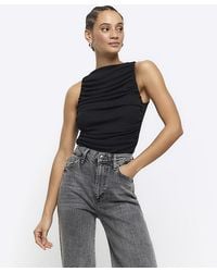 River Island - Black Mesh Ruched Top - Lyst