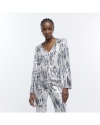 River Island - Sequin Long Sleeve Top - Lyst