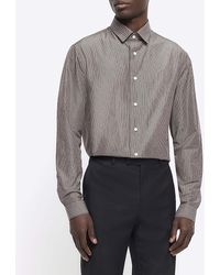 River Island - Grey Regular Fit Stripe Long Sleeve Shirt - Lyst