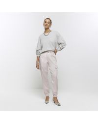 River Island - Pink Satin Paperbag Cargo Trousers - Lyst