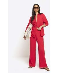 River Island - Red Textured Wide Leg Pants - Lyst