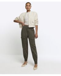 River Island - Khaki Embellished Cuffed Cargo Trousers - Lyst