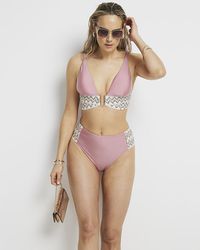 River Island - Pink Elastic Plunge Bikini Top - Lyst