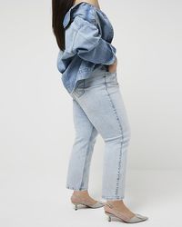 River Island - Plus Blue High Waisted Slim Straight Jeans - Lyst
