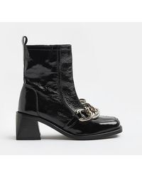 River Island - Black Leather Chain Ankle Boots - Lyst