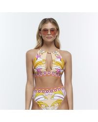 River Island - Floral Halter Neck Bikini Top - Lyst