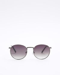River Island - Grey Round Sunglasses - Lyst