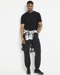 River Island - Black Slim Fit Quilted T-shirt - Lyst
