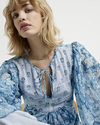 River Island - Blue Floral Smock Top - Lyst