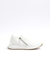 River Island - White Knit Side Zip Trainers - Lyst