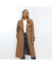 River Island - Brown Belted Wrap Coat - Lyst