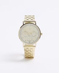 River Island - Gold Diamante Face Watch - Lyst