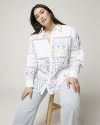 River Island - Plus Cream Floral Patchwork Lace Shirt - Lyst