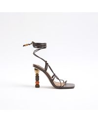 River Island - Brown Beaded Heel Lace Up Sandals - Lyst