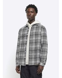 River Island - Black Regular Fit Embroidered Check Shirt - Lyst