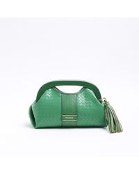 River Island - Green Embossed Weave Clutch Bag - Lyst