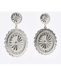 River Island - Silver Textured Disc Drop Earrings - Lyst
