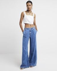 River Island - Mid Rise Tailored Wide Fit Jeans - Lyst